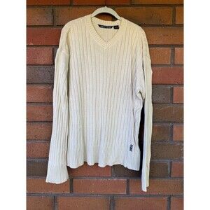 Guess Jeans Ribbed V-Neck Sweater Y2K Pullover‎ | Cream | Mens Size XL